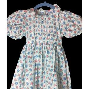 VTG  Mousefeathers Cottage Smocked Party Dress 4 Purple Pink Floral Puff Sleeves